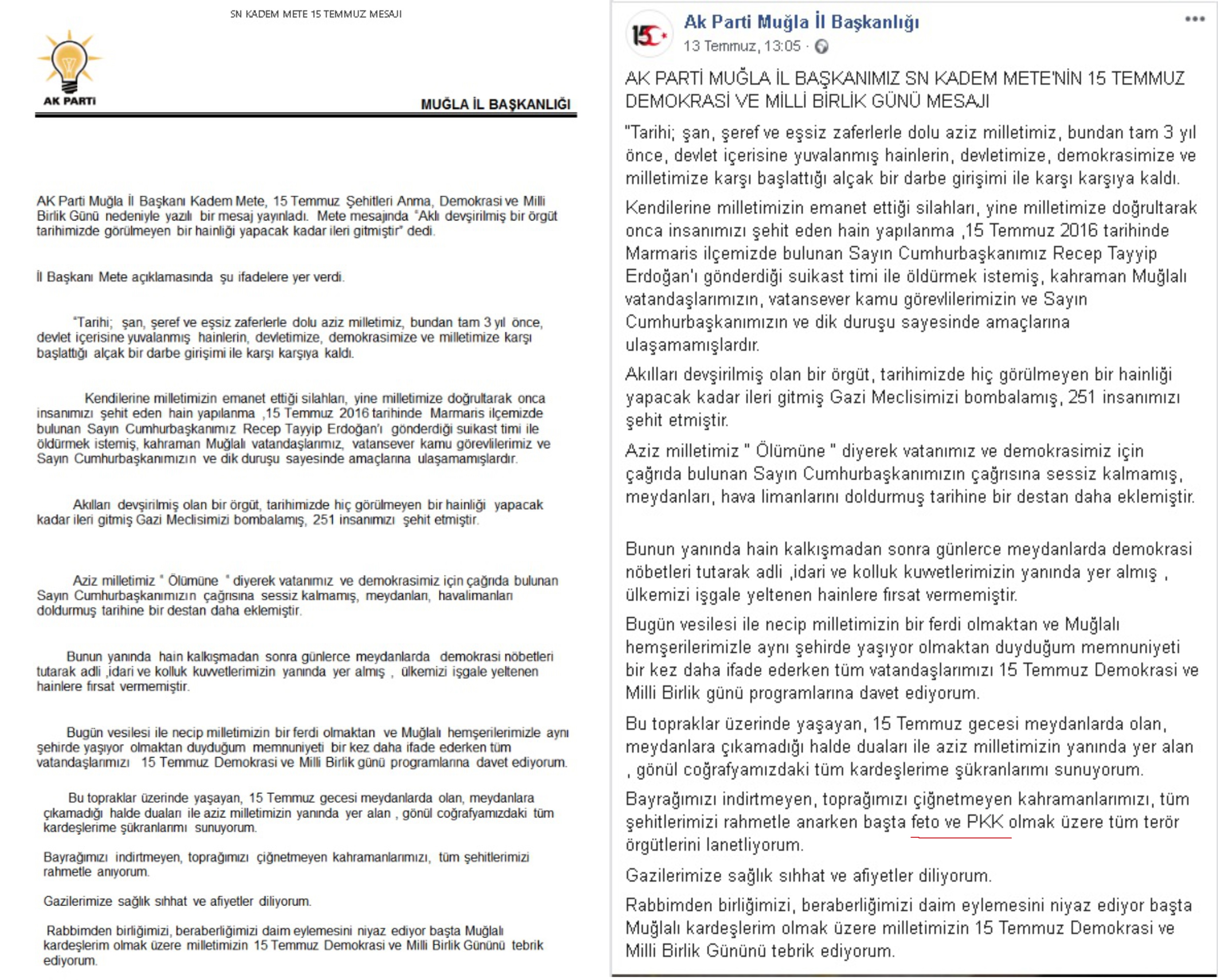 Basına Ayrı, Facebook’a Ayrı Mesajda, Tek Fark Tek Kelime