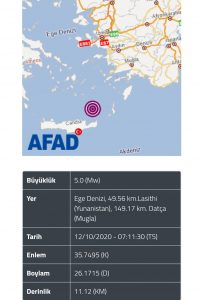 Ege Denizi'nde 5.0 büyüklüğünde deprem