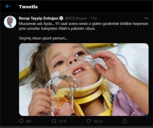 Erdoğan'dan Ayda paylaşımı: Geçmiş olsun güzel yavrum
